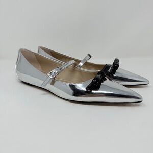 New Stuart Weitzman Felicity Mary Jane Flat Silver Black Sz 9